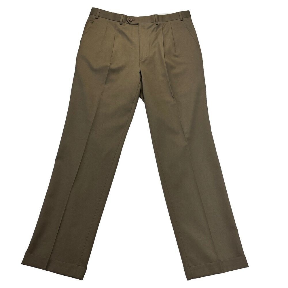 Lauren Ralph Lauren Mens Slacks 38x42 Brown 100% Wool‎ Pleated Cuffed Pants